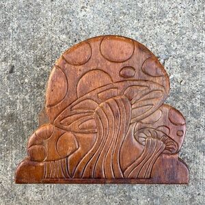 Vintage MUSHROOM Napkin Holder 70's Mail Desk Boho Natural Wood Forest